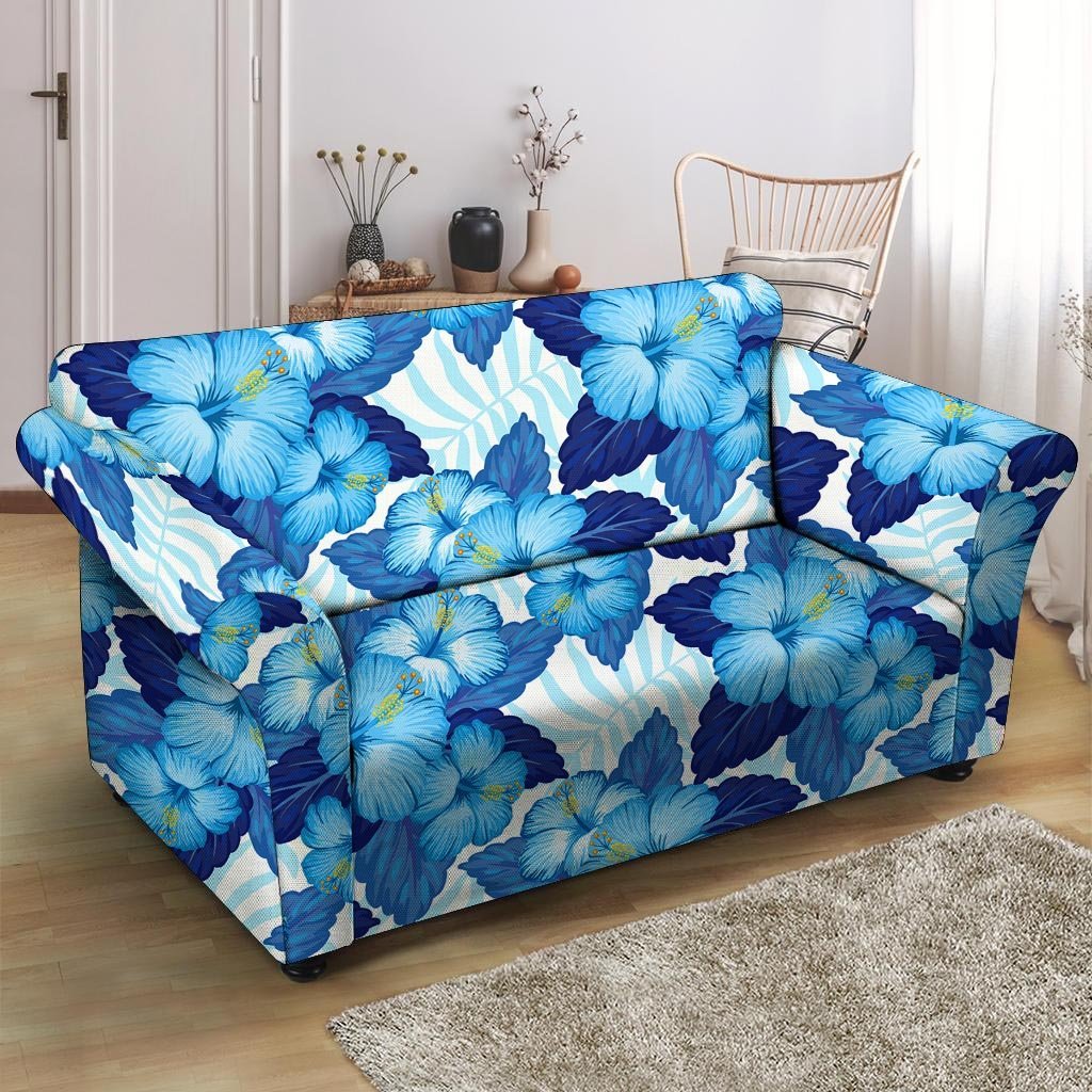 Hibiscus Blue Hawaiian Print Loveseat Cover-grizzshop