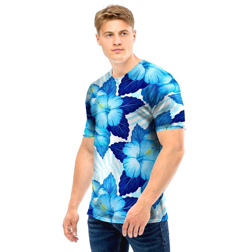 Hibiscus Blue Hawaiian Print Men T Shirt-grizzshop