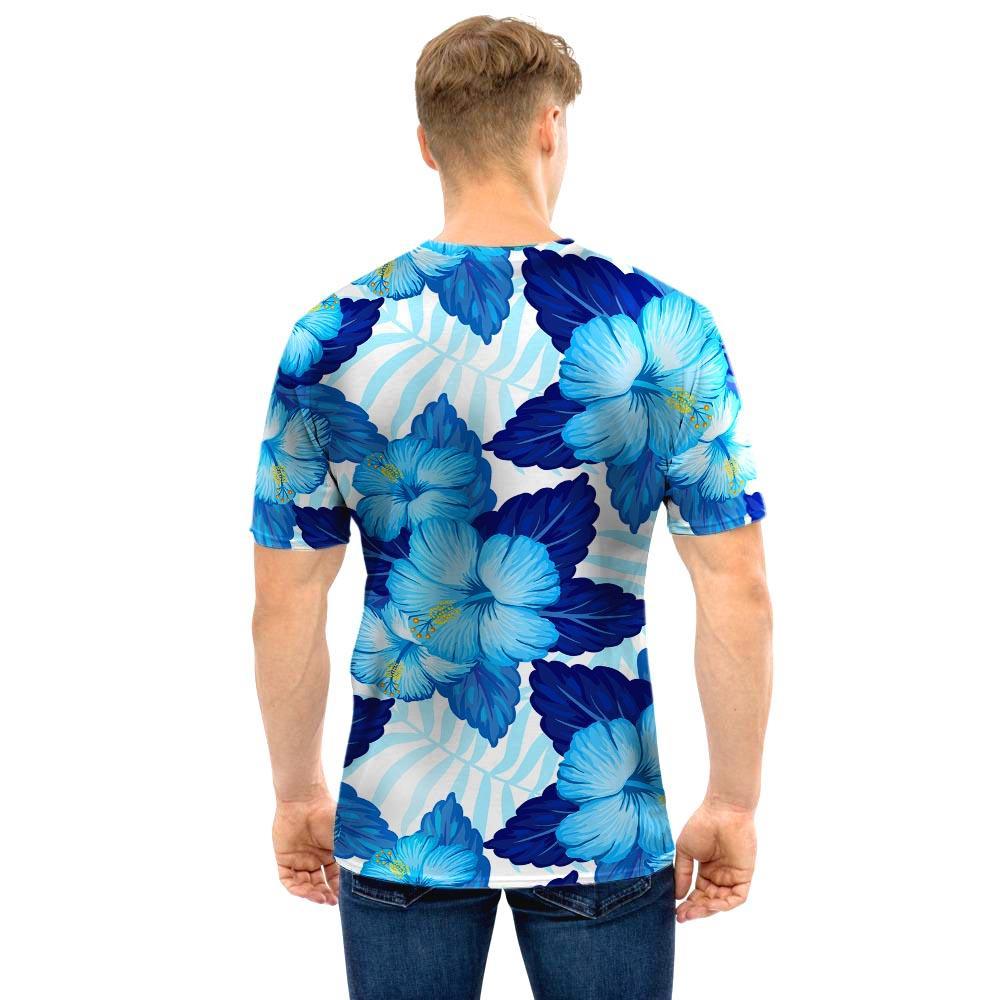 Hibiscus Blue Hawaiian Print Men T Shirt-grizzshop