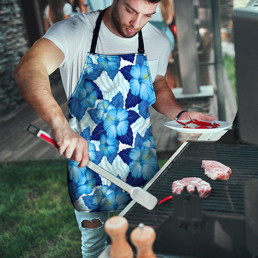 Hibiscus Blue Hawaiian Print Men's Apron-grizzshop