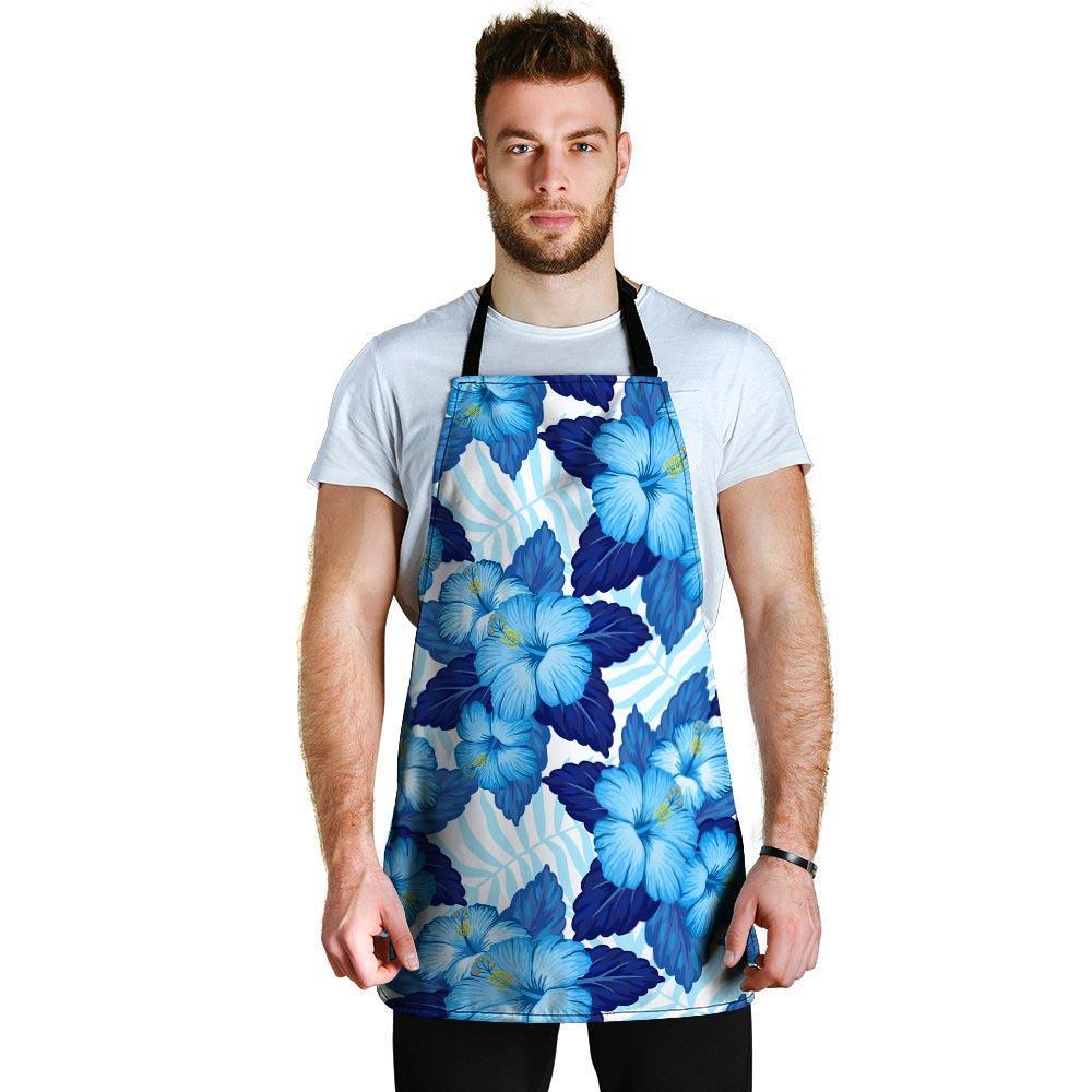 Hibiscus Blue Hawaiian Print Men's Apron-grizzshop