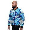 Hibiscus Blue Hawaiian Print Men's Bomber Jacket-grizzshop