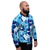 Hibiscus Blue Hawaiian Print Men's Bomber Jacket-grizzshop