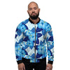 Hibiscus Blue Hawaiian Print Men's Bomber Jacket-grizzshop