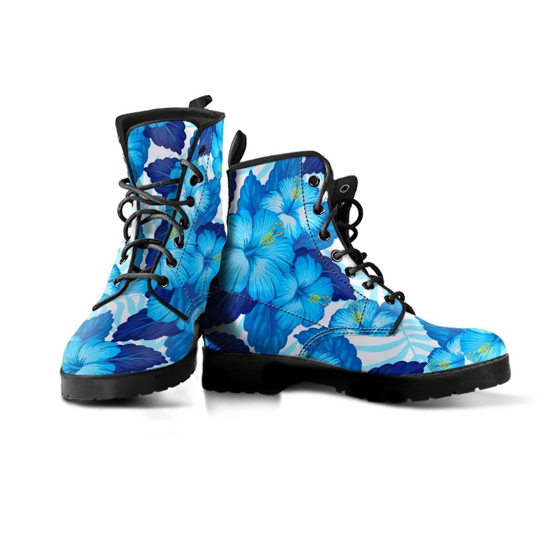 Hibiscus Blue Hawaiian Print Men's Boots-grizzshop