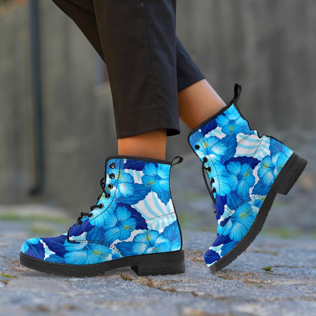 Hibiscus Blue Hawaiian Print Men's Boots-grizzshop