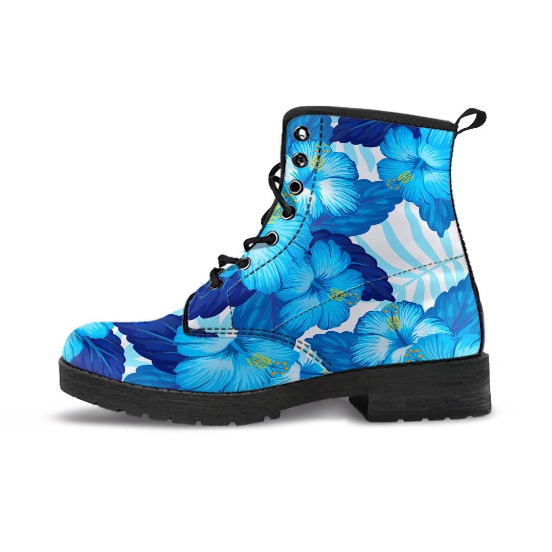 Hibiscus Blue Hawaiian Print Men's Boots-grizzshop