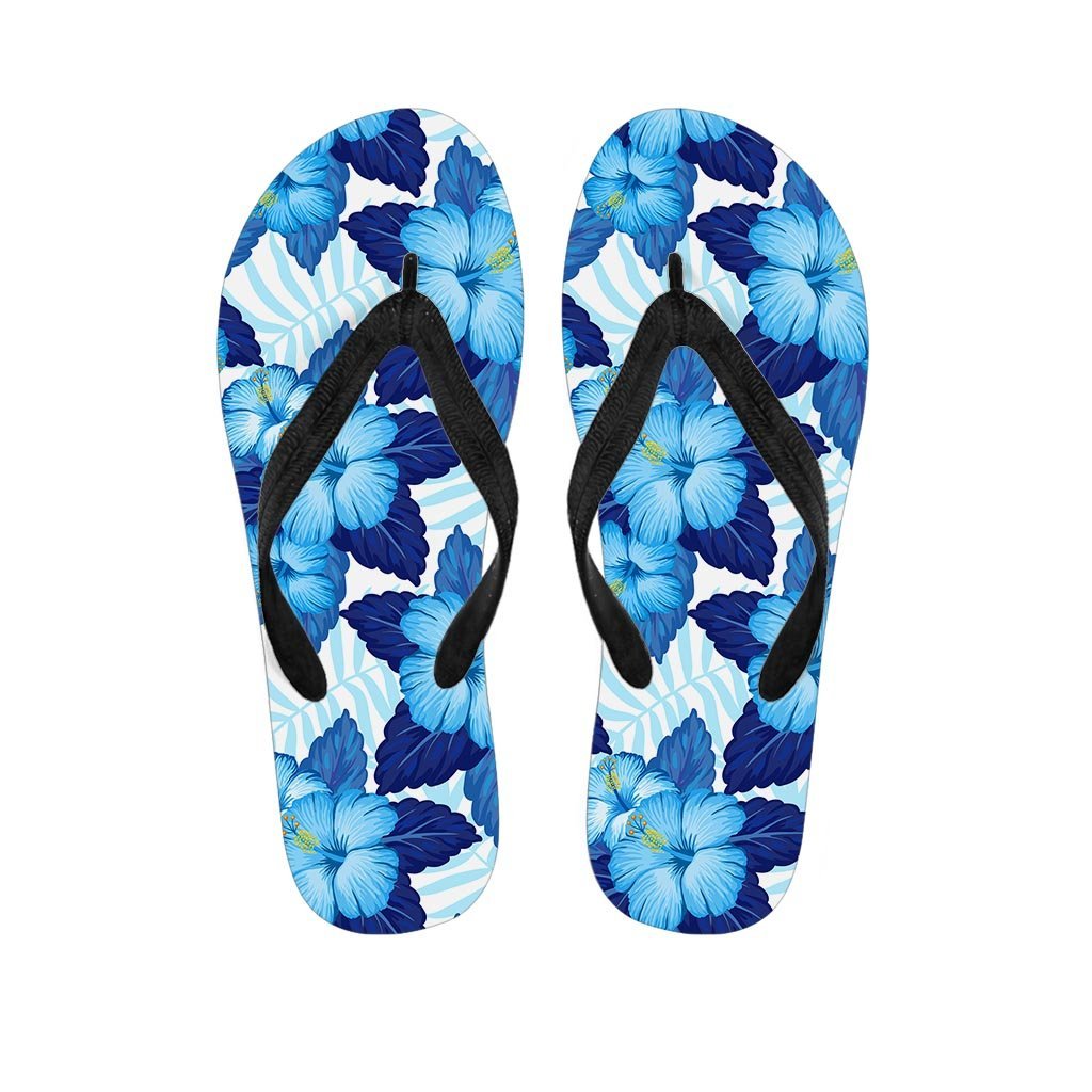 Hibiscus Blue Hawaiian Print Men's Flip Flops-grizzshop