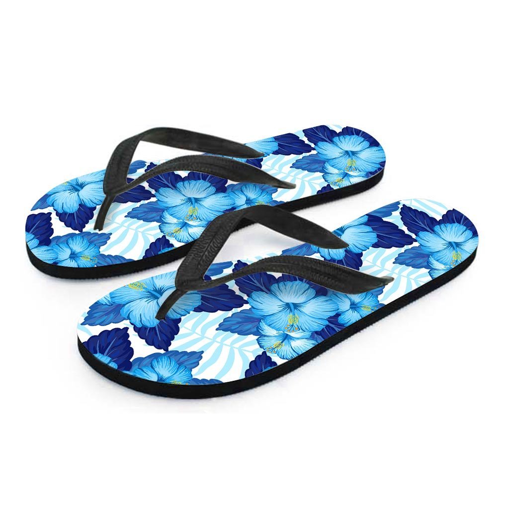 Hibiscus Blue Hawaiian Print Men's Flip Flops-grizzshop