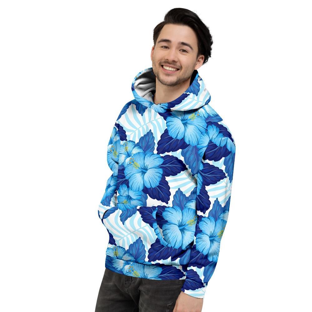 Hibiscus Blue Hawaiian Print Men's Hoodie-grizzshop