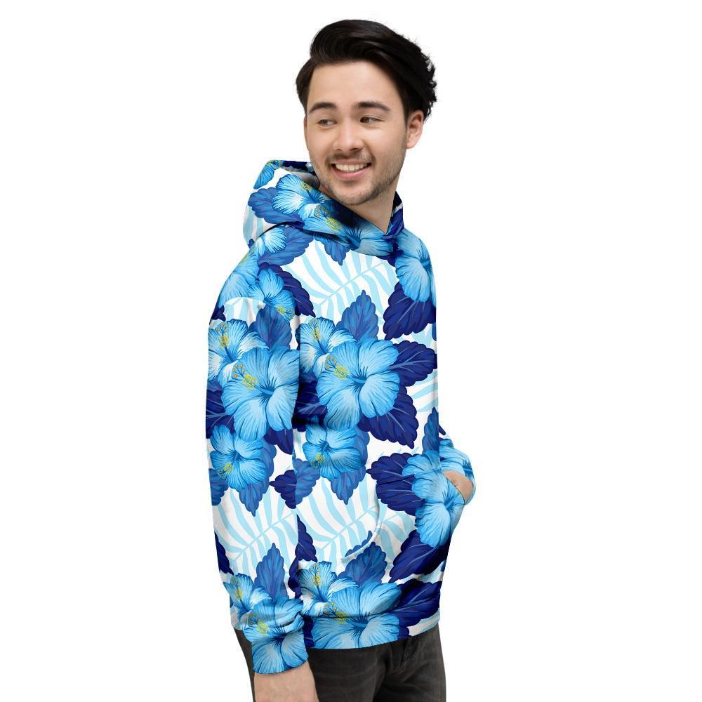 Hibiscus Blue Hawaiian Print Men's Hoodie-grizzshop