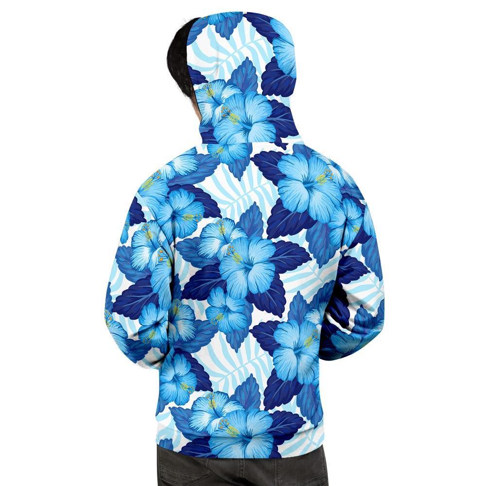 Hibiscus Blue Hawaiian Print Men's Hoodie-grizzshop