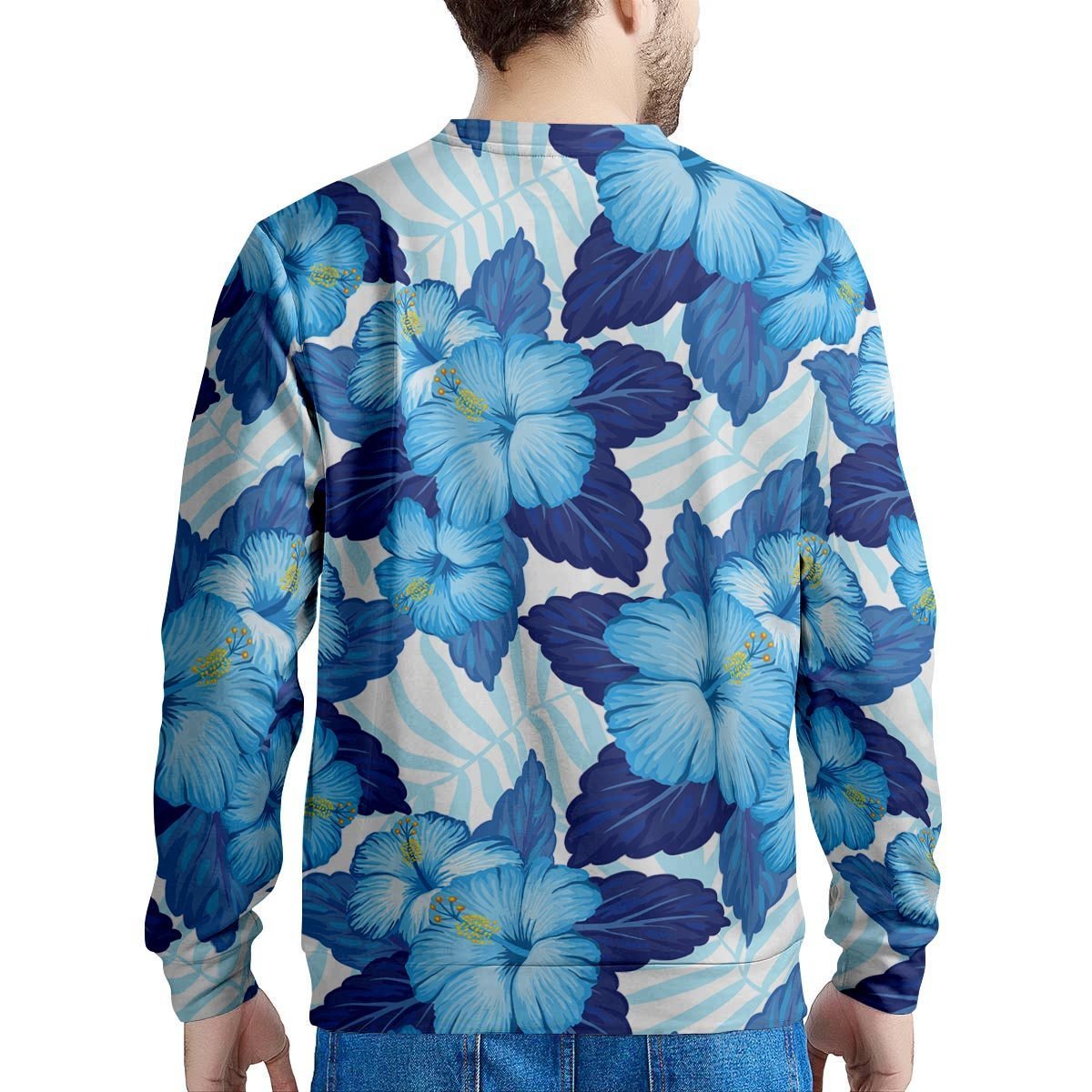 Hibiscus Blue Hawaiian Print Men's Sweatshirt-grizzshop