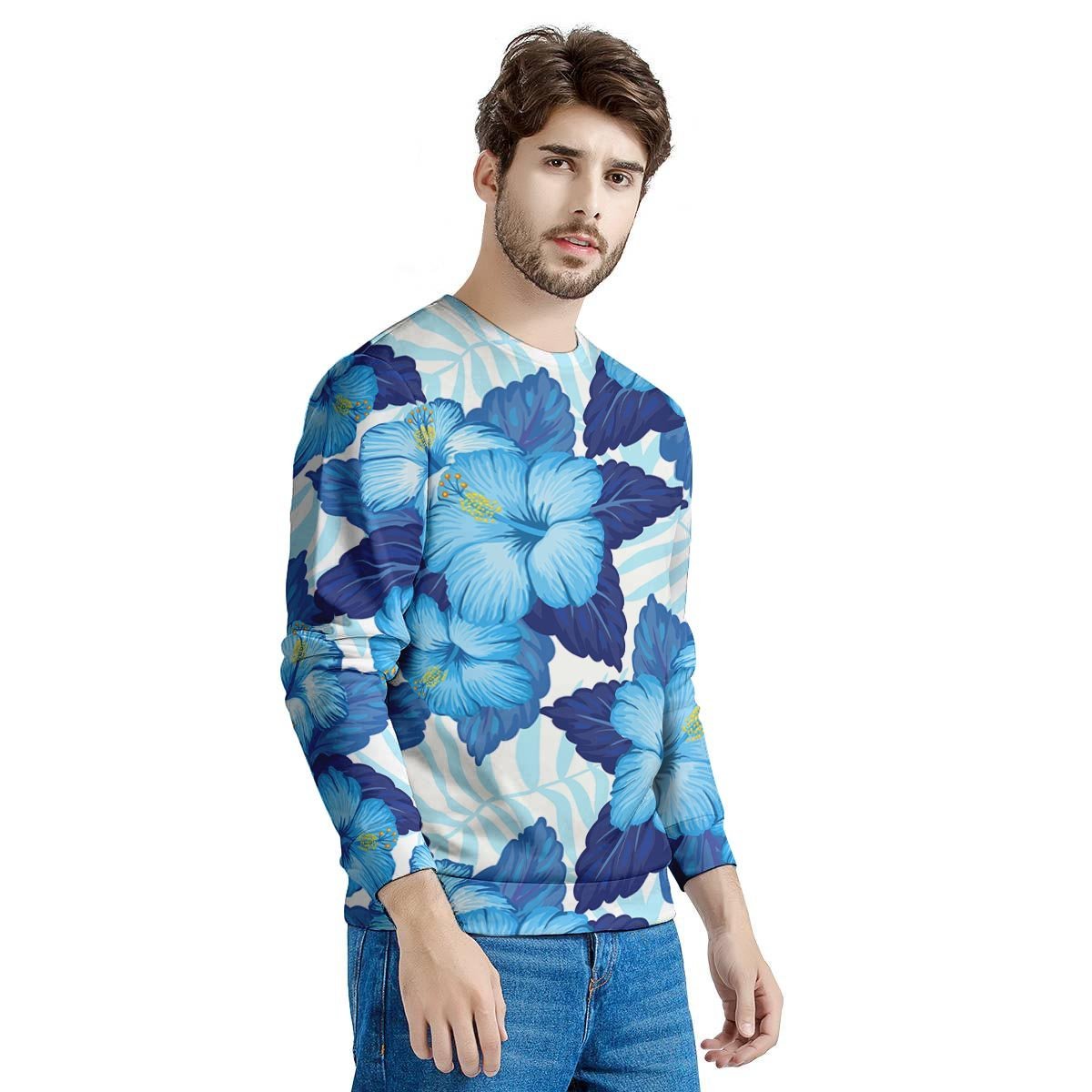 Hibiscus Blue Hawaiian Print Men's Sweatshirt-grizzshop