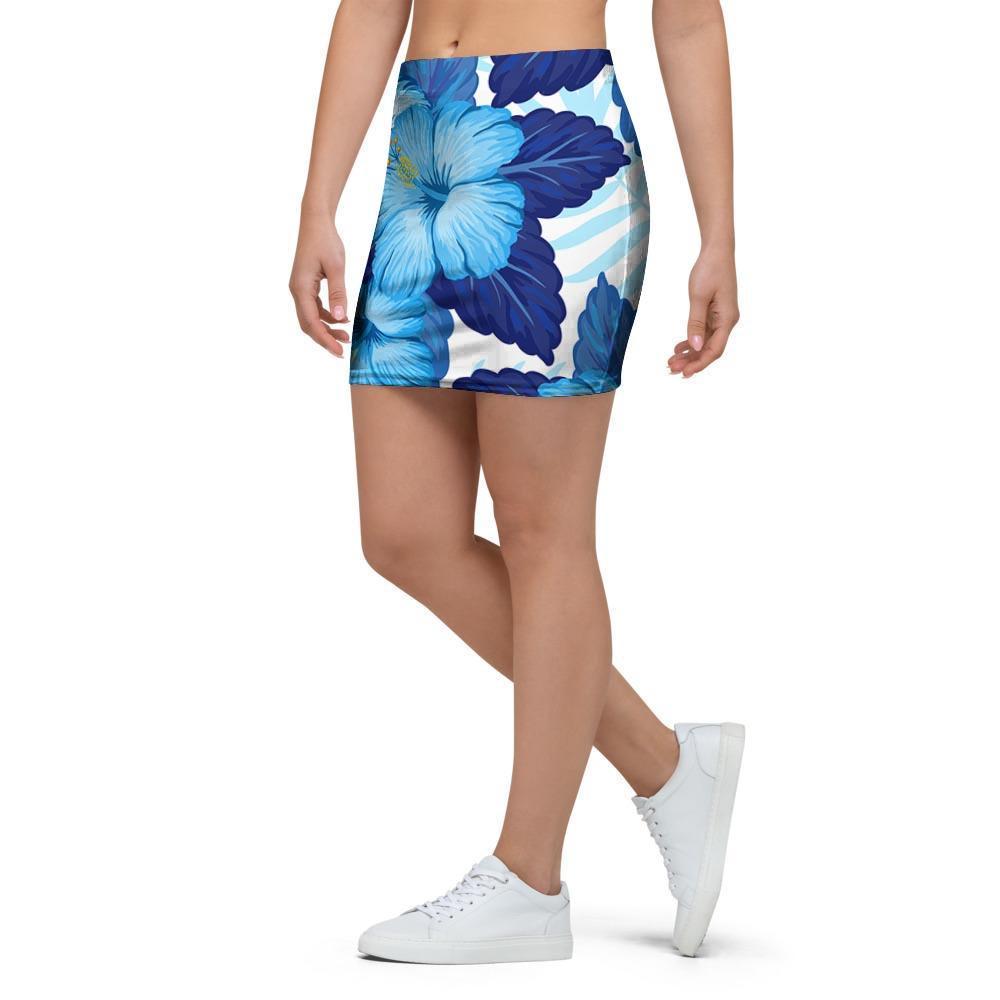 Hibiscus Blue Hawaiian Print Mini Skirt-grizzshop