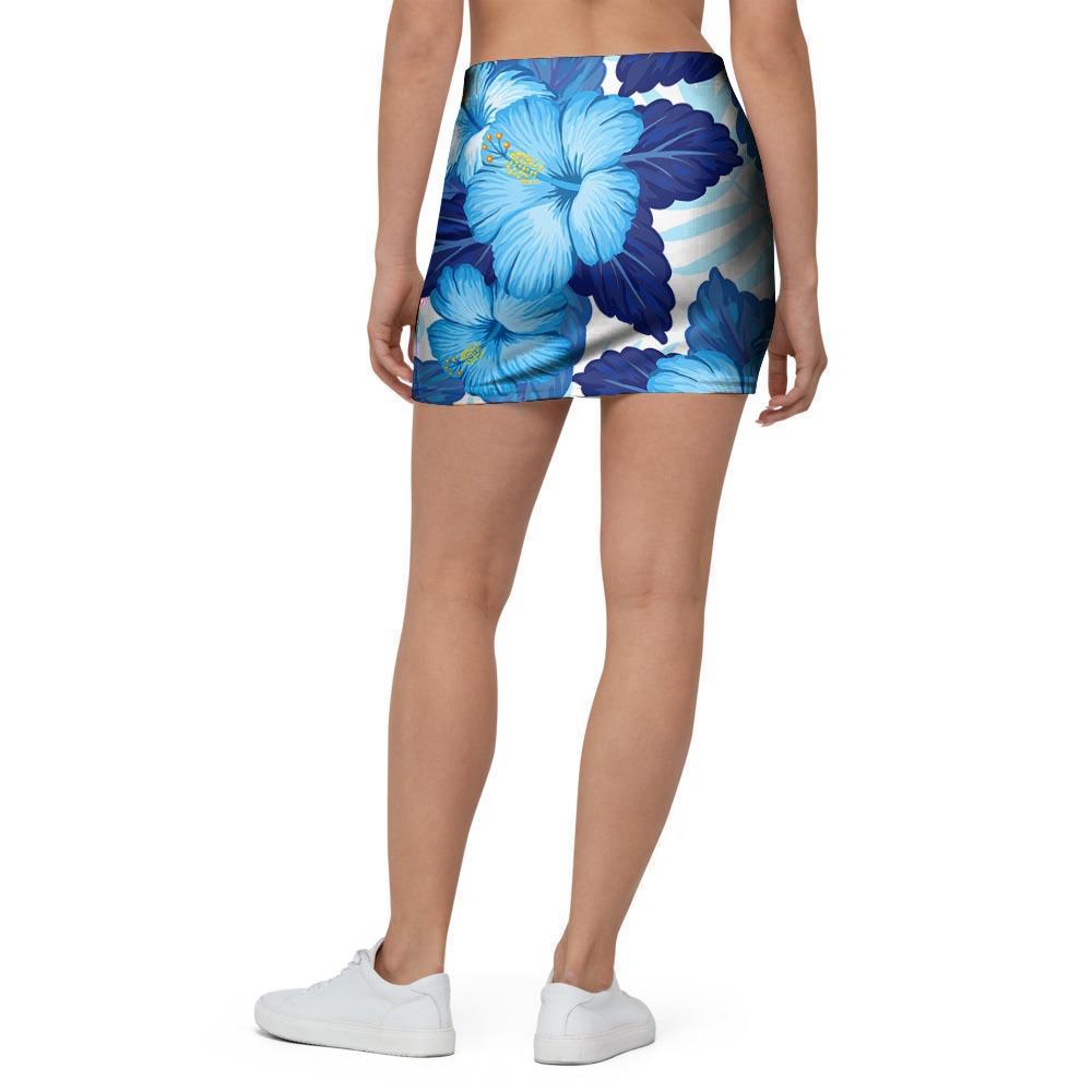 Hibiscus Blue Hawaiian Print Mini Skirt-grizzshop