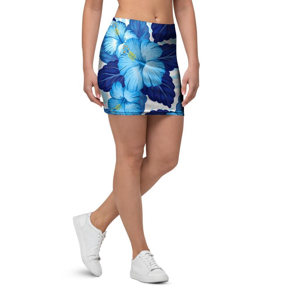 Hibiscus Blue Hawaiian Print Mini Skirt-grizzshop