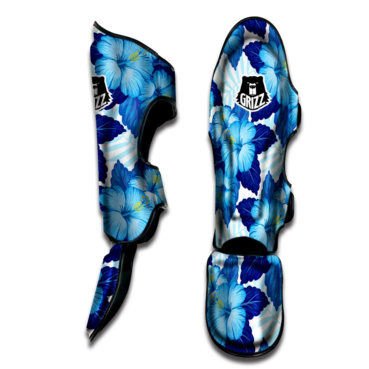 Hibiscus Blue Hawaiian Print Muay Thai Shin Guard-grizzshop