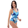 Hibiscus Blue Hawaiian Print One Piece Swimsuite-grizzshop