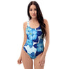 Hibiscus Blue Hawaiian Print One Piece Swimsuite-grizzshop