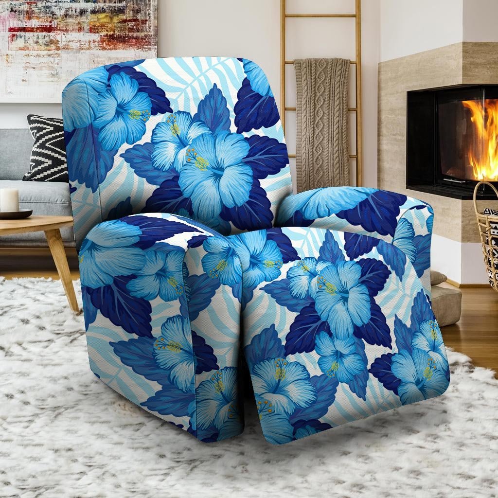 Hibiscus Blue Hawaiian Print Recliner Cover-grizzshop