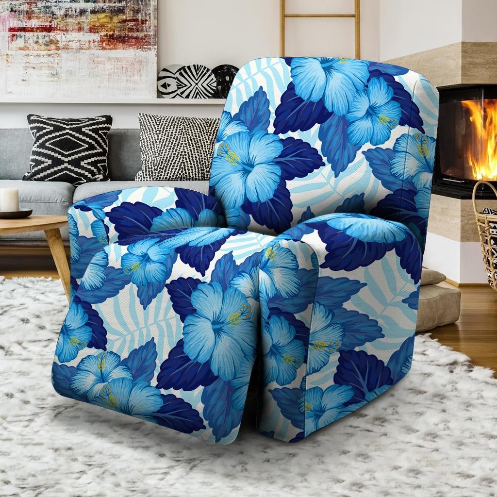 Hibiscus Blue Hawaiian Print Recliner Cover-grizzshop