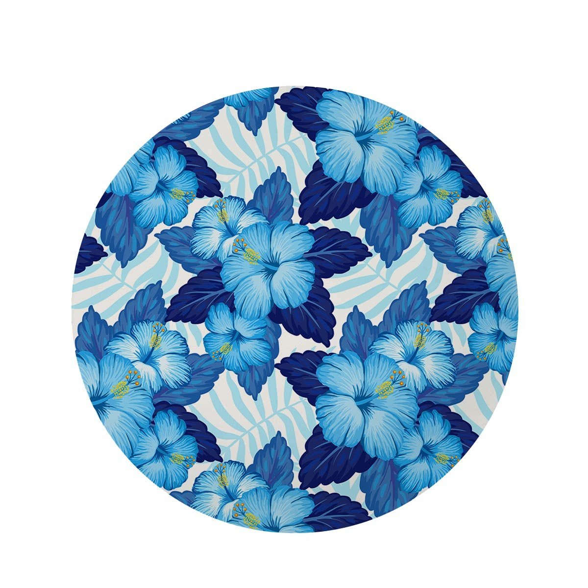 Hibiscus Blue Hawaiian Print Round Rug-grizzshop