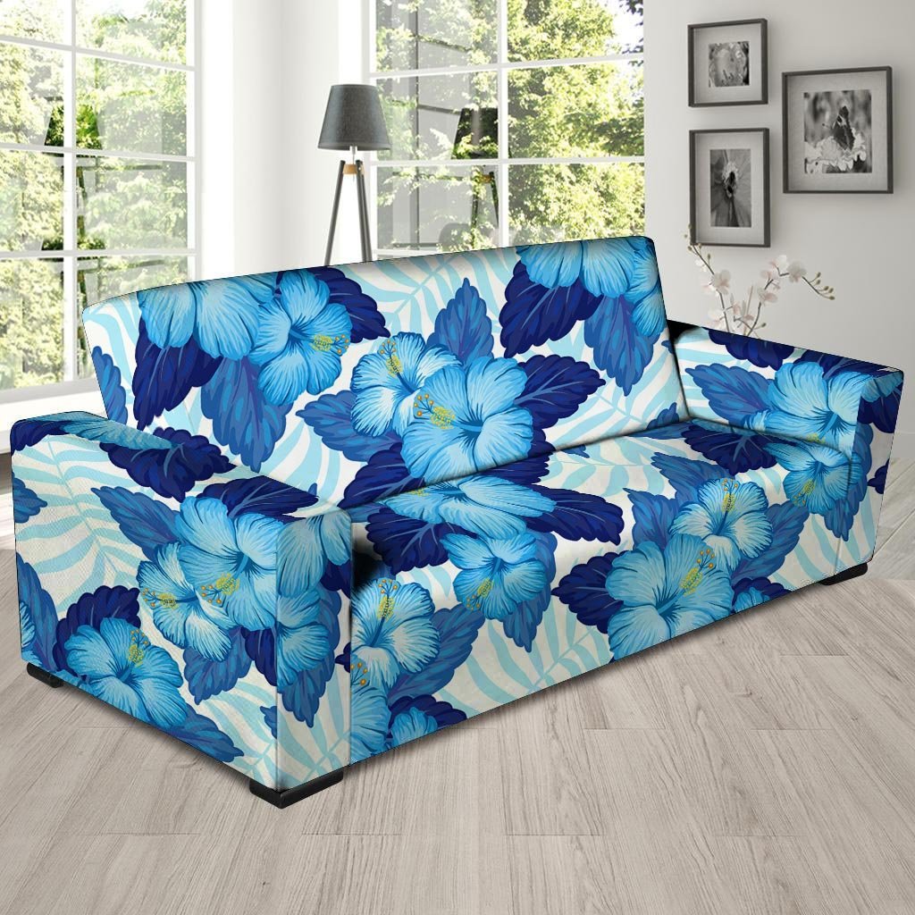 Hibiscus Blue Hawaiian Print Sofa Cover-grizzshop