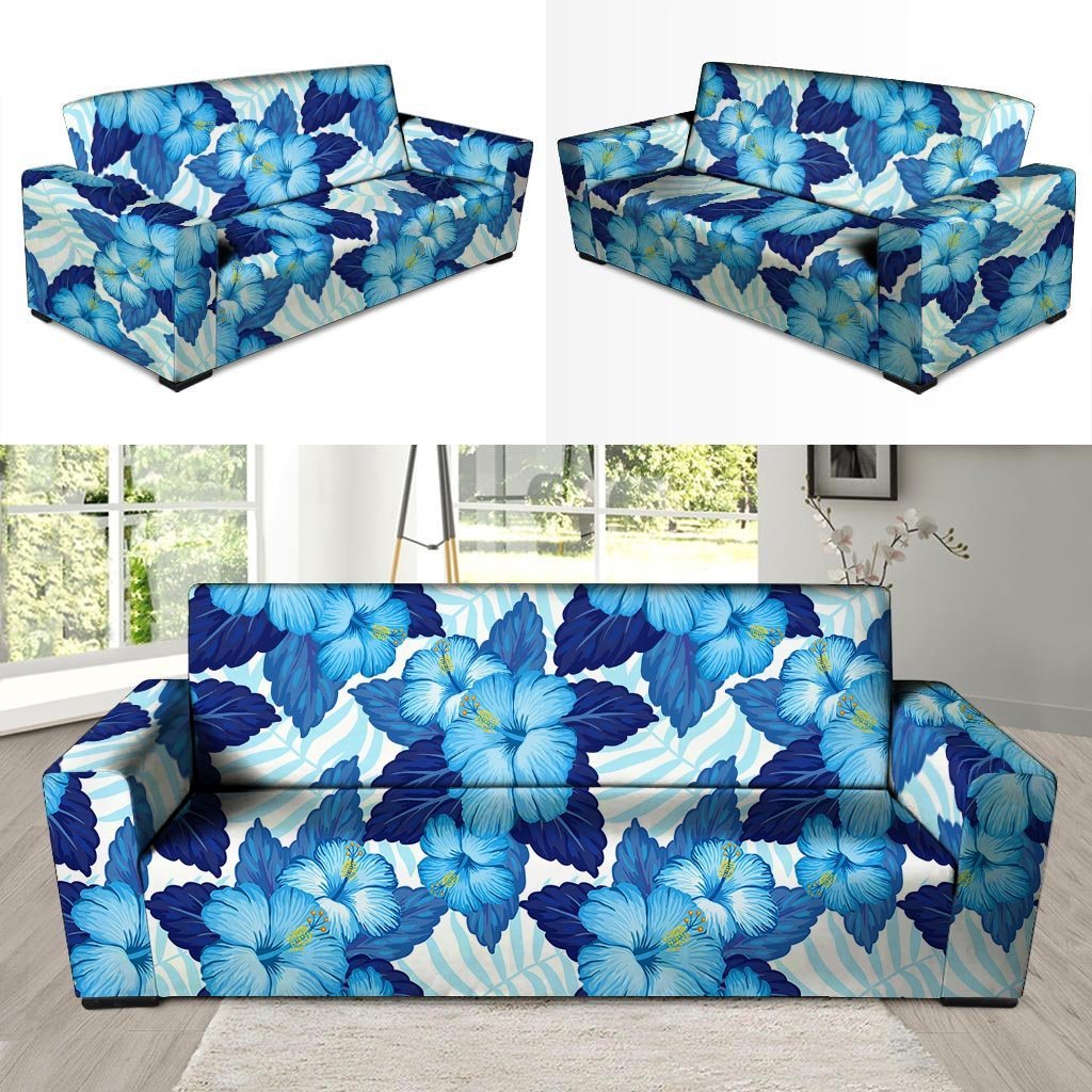 Hibiscus Blue Hawaiian Print Sofa Cover-grizzshop