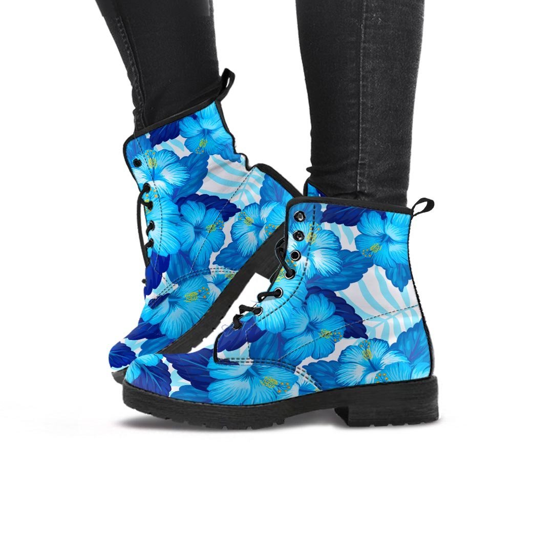 Hibiscus Blue Hawaiian Print Women's Boots-grizzshop