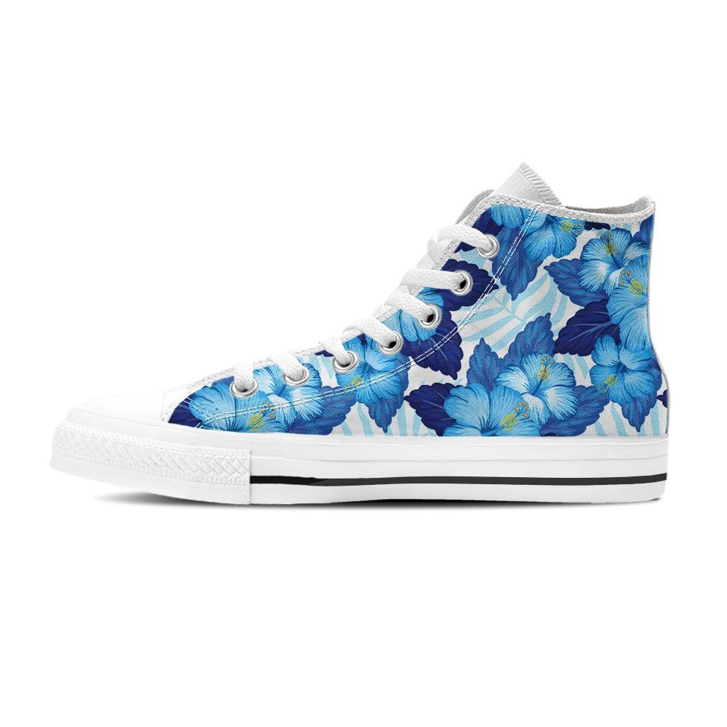 Hibiscus Blue Hawaiian Print Women's High Top Shoes-grizzshop