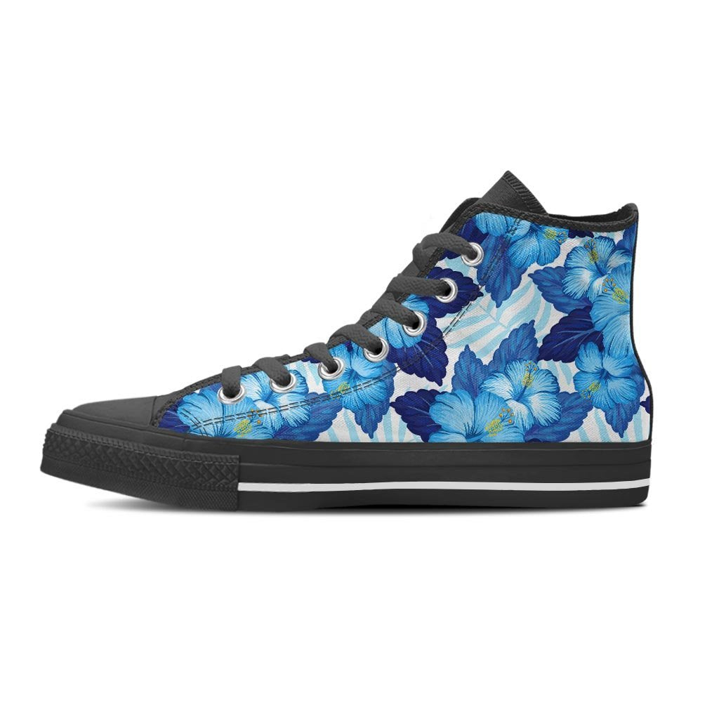 Hibiscus Blue Hawaiian Print Women's High Top Shoes-grizzshop