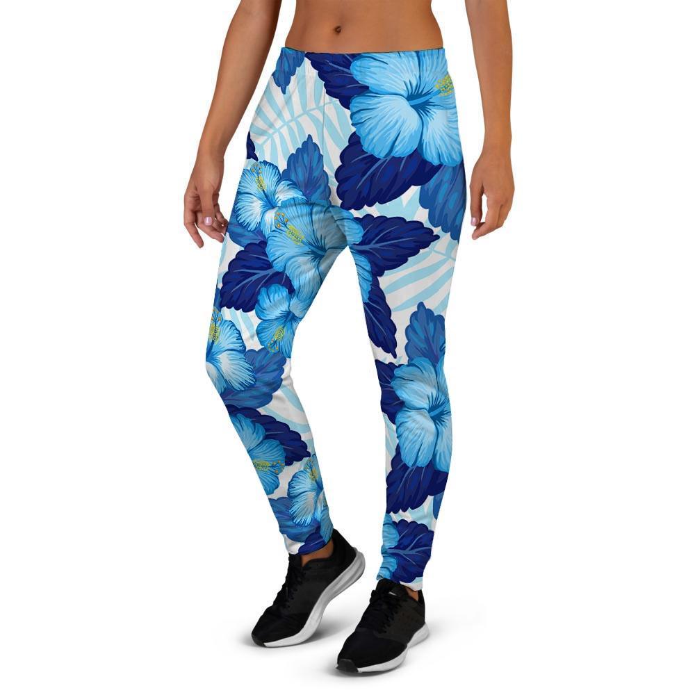 Hibiscus Blue Hawaiian Print Women's Joggers-grizzshop