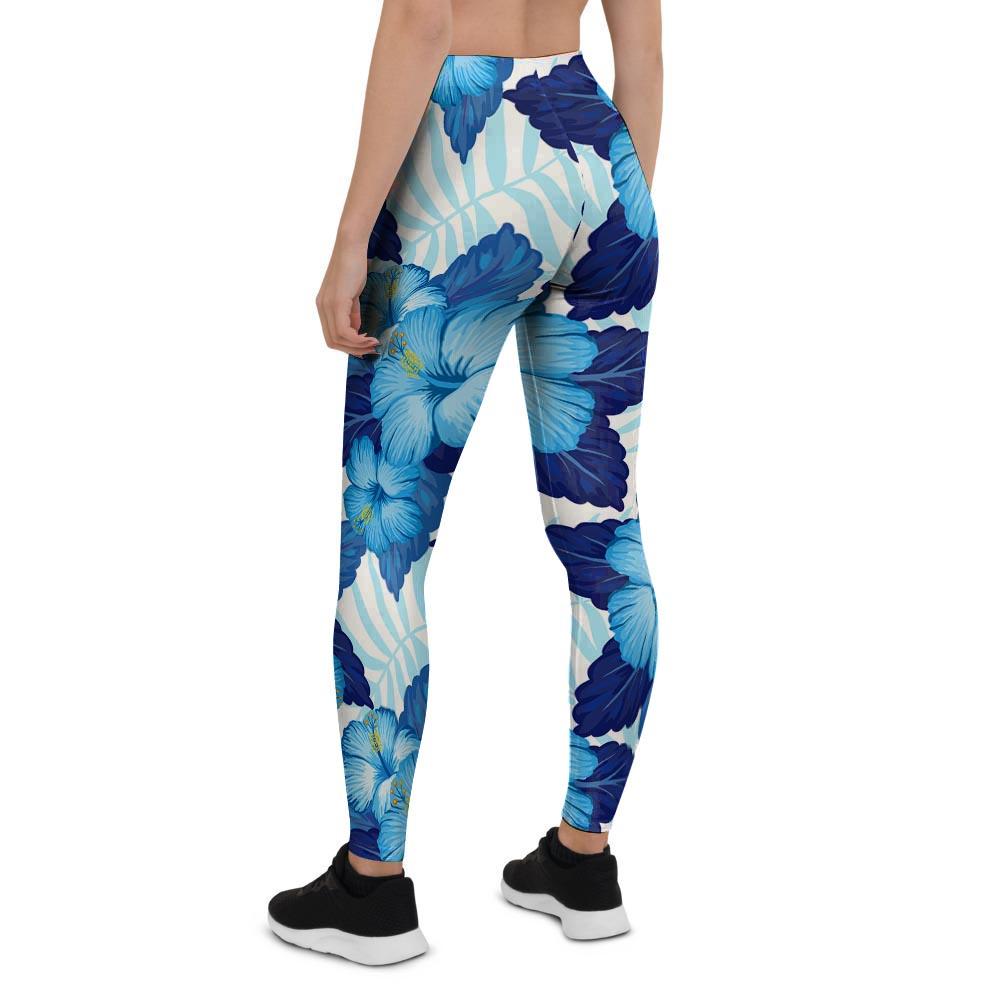 Hibiscus Blue Hawaiian Print Women's Leggings-grizzshop