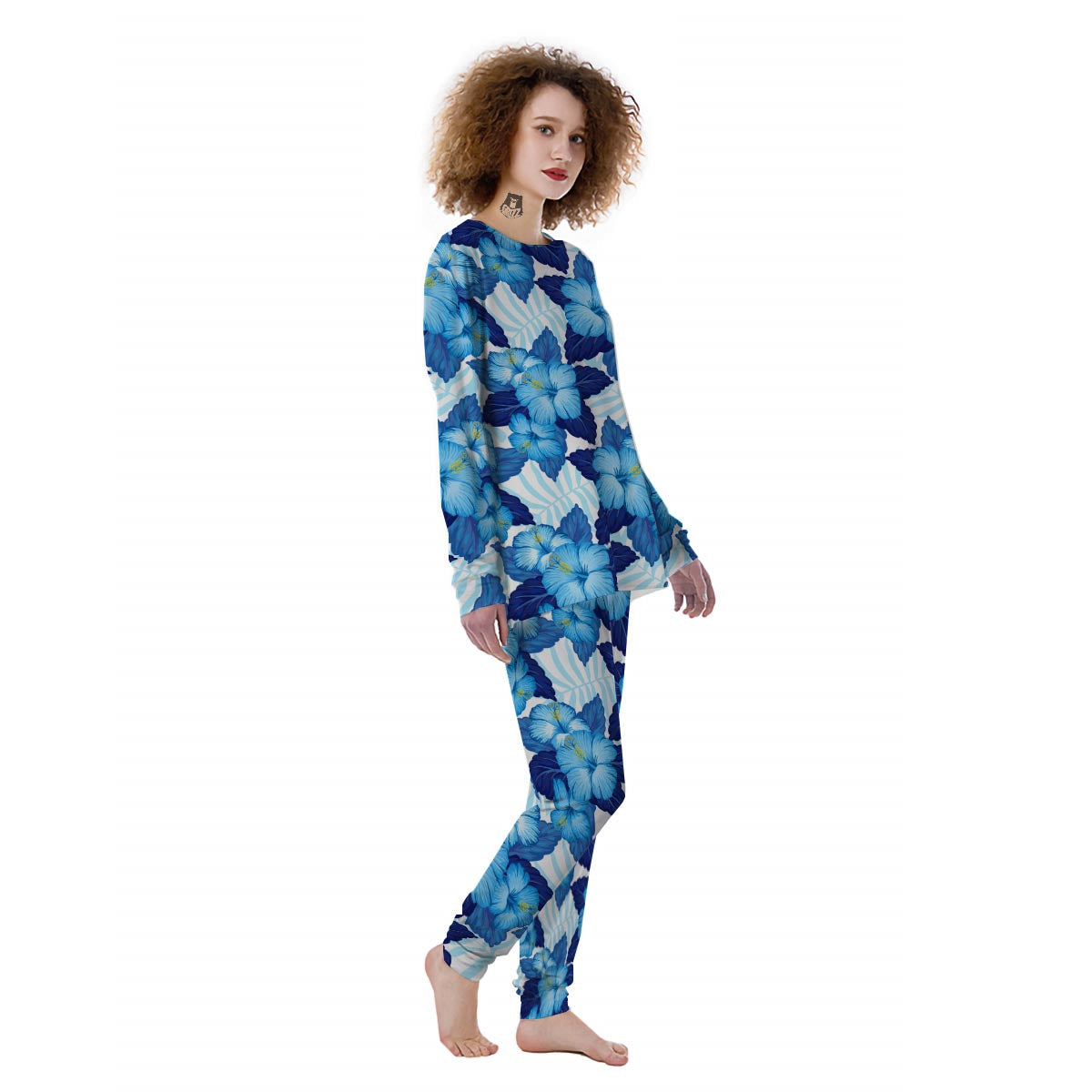 Hibiscus Blue Hawaiian Print Women's Pajamas-grizzshop