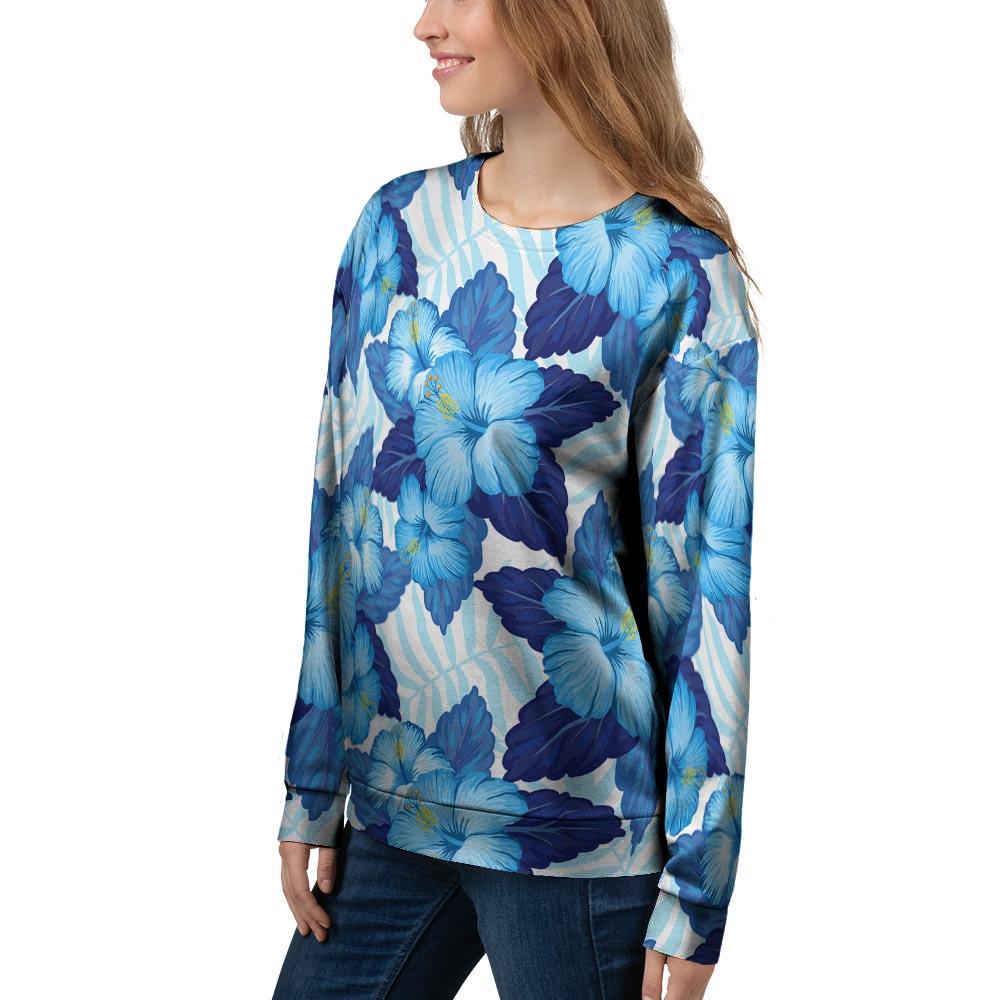 Hibiscus Blue Hawaiian Print Women's Sweatshirt-grizzshop