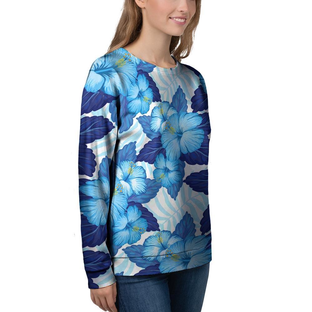 Hibiscus Blue Hawaiian Print Women's Sweatshirt-grizzshop