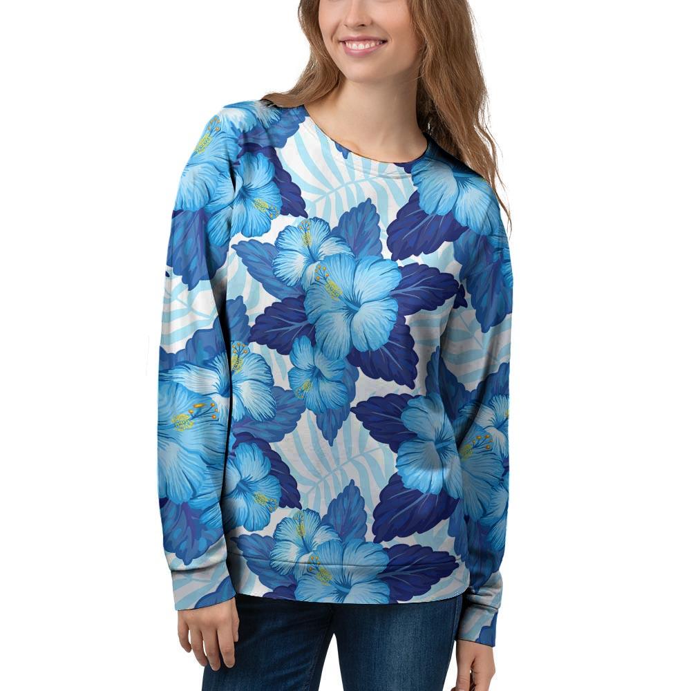 Hibiscus Blue Hawaiian Print Women's Sweatshirt-grizzshop