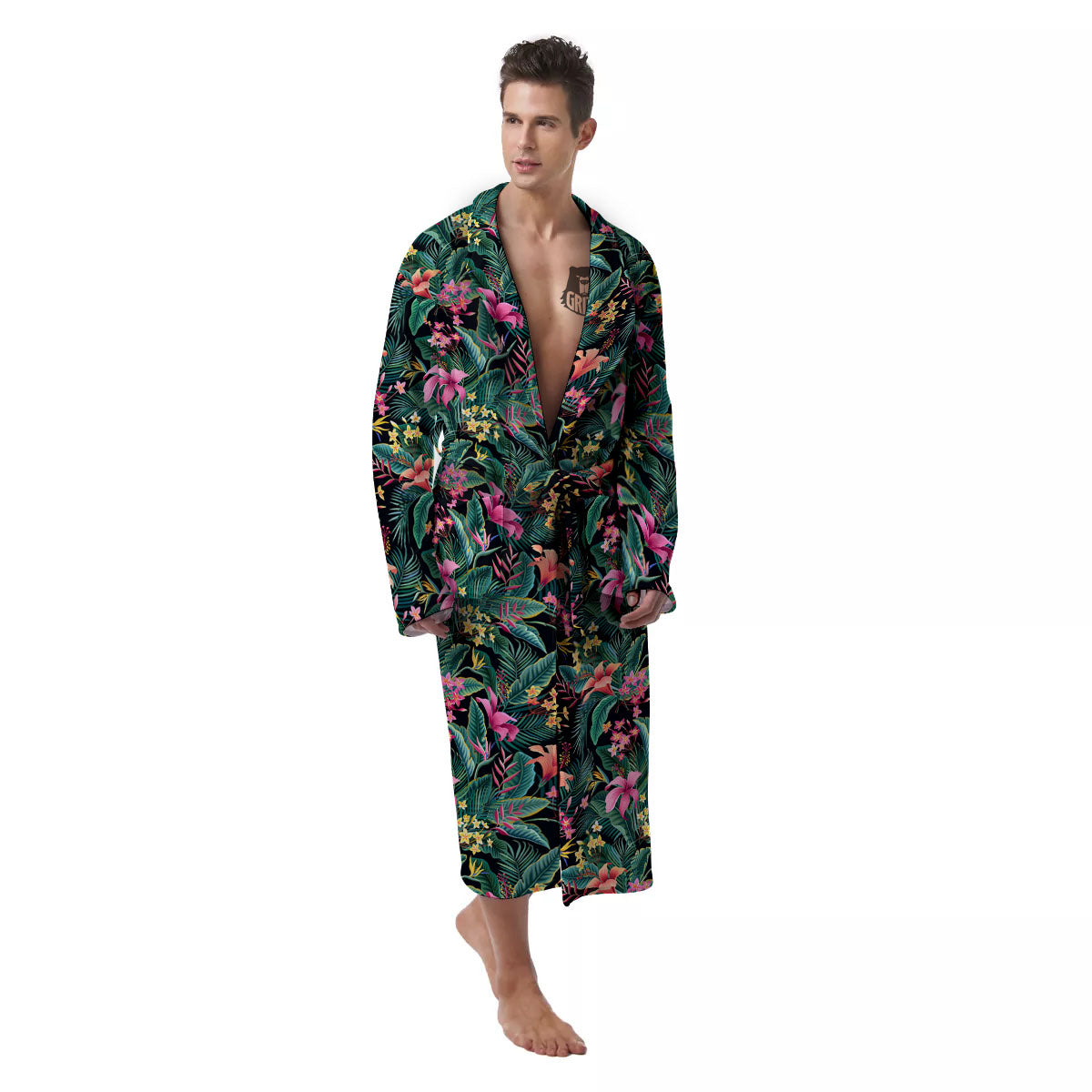 Hibiscus Exotic Tropical Print Pattern Men's Robe-grizzshop