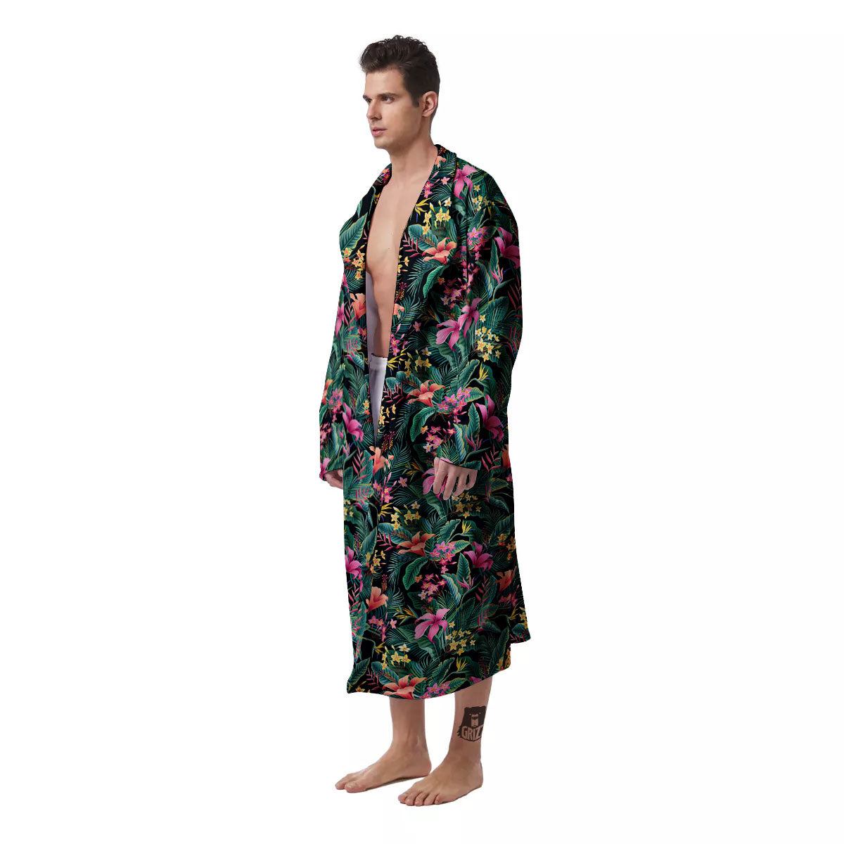Hibiscus Exotic Tropical Print Pattern Men's Robe-grizzshop