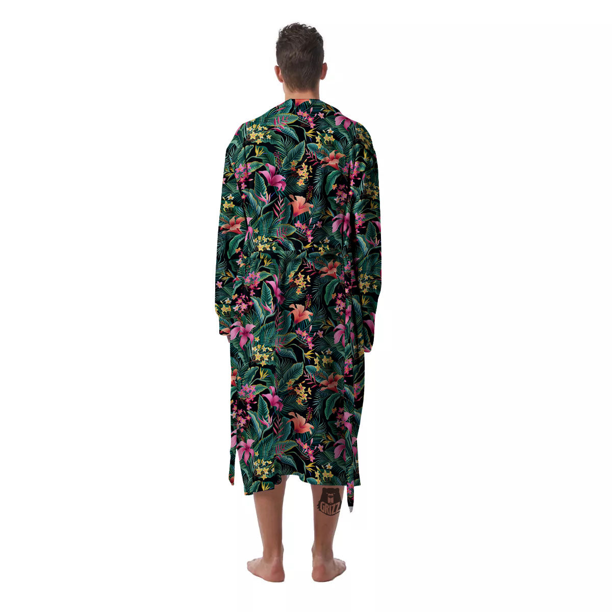 Hibiscus Exotic Tropical Print Pattern Men's Robe-grizzshop