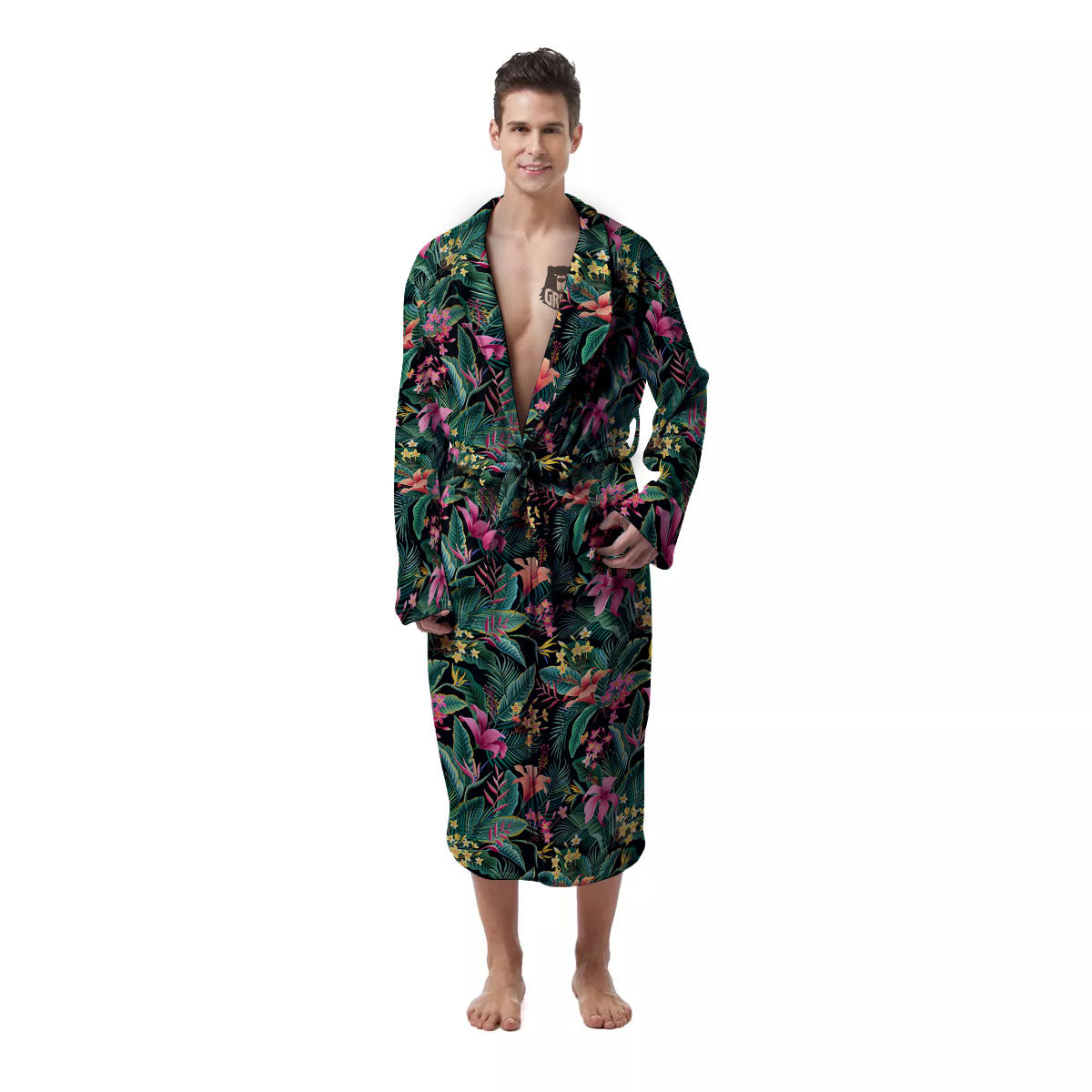 Hibiscus Exotic Tropical Print Pattern Men's Robe-grizzshop