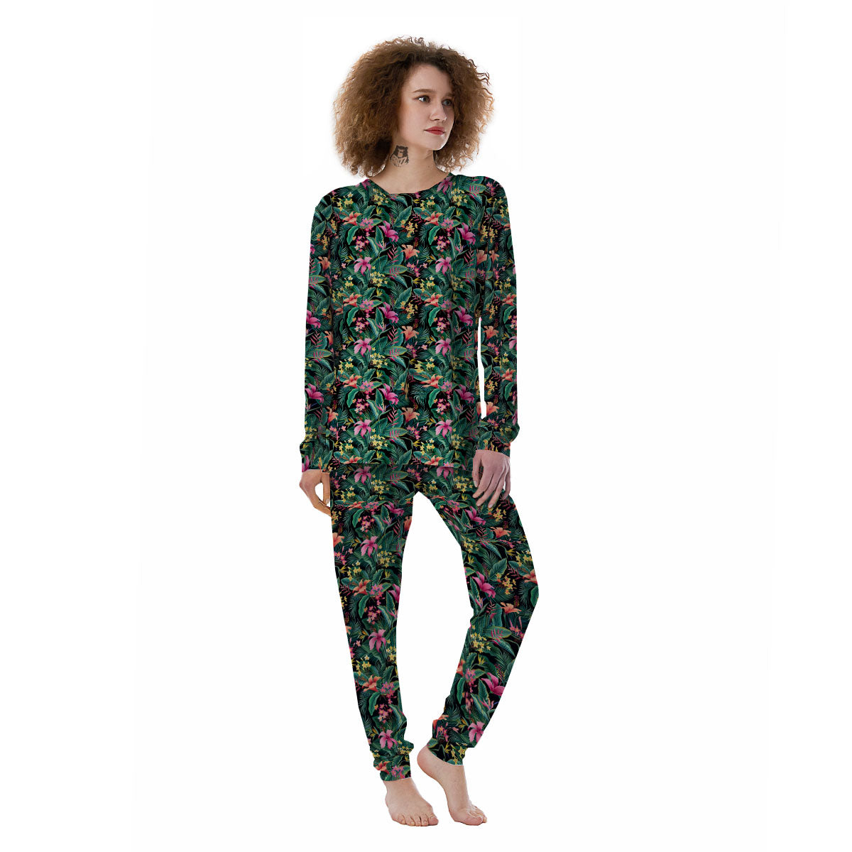 Hibiscus Exotic Tropical Print Pattern Women's Pajamas-grizzshop