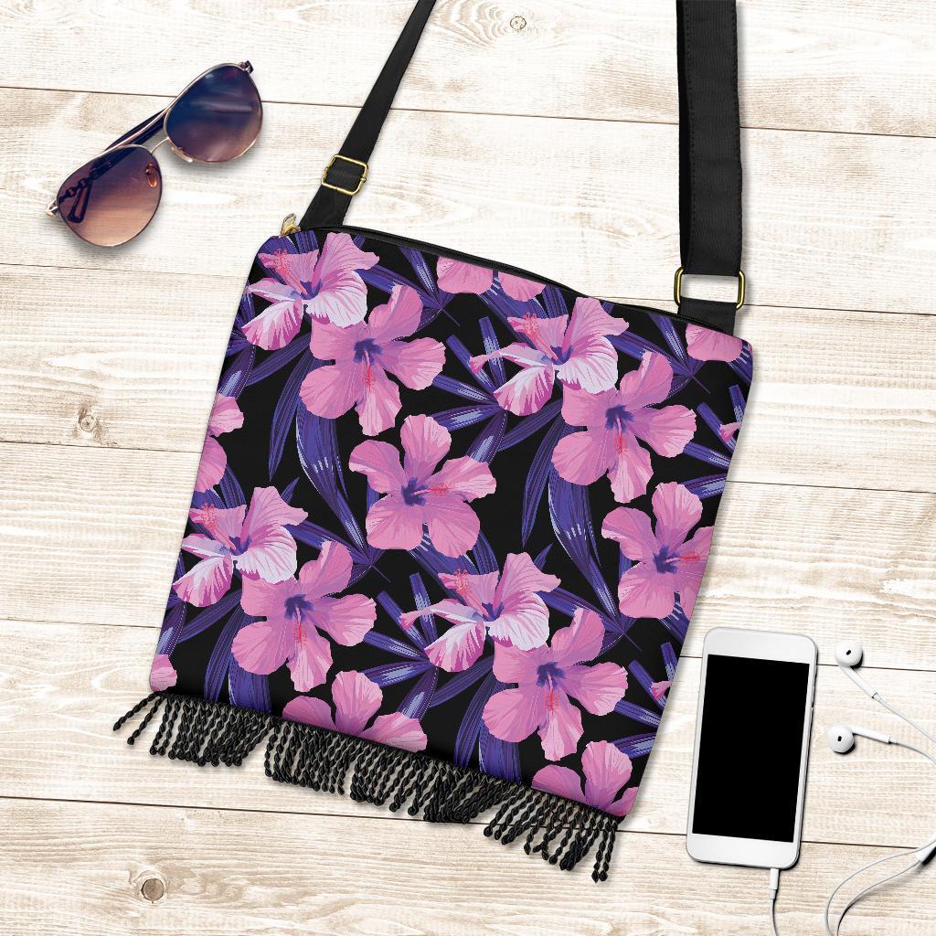 Hibiscus Floral Tropical Hawaiian Flower Palm Leaves Pattern Print Crossbody Bags-grizzshop