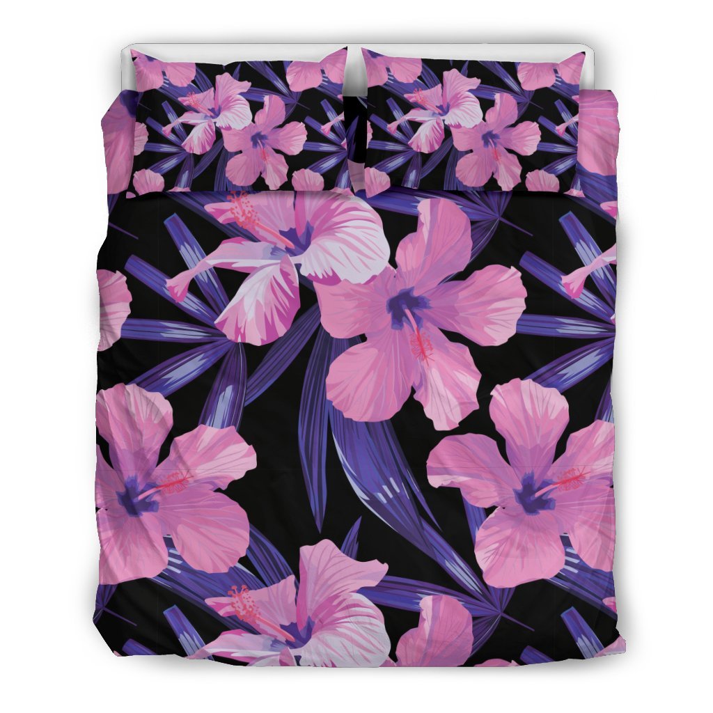 Hibiscus Floral Tropical Hawaiian Flower Palm Leaves Pattern Print Duvet Cover Bedding Set-grizzshop