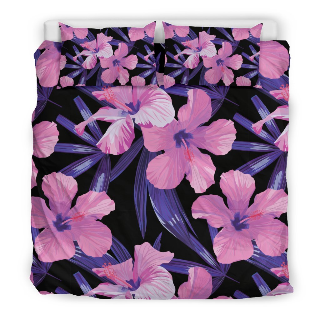 Hibiscus Floral Tropical Hawaiian Flower Palm Leaves Pattern Print Duvet Cover Bedding Set-grizzshop