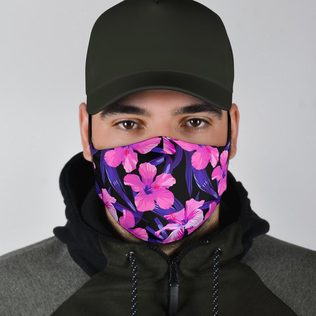 Hibiscus Floral Tropical Hawaiian Flower Palm Leaves Pattern Print Face Mask-grizzshop