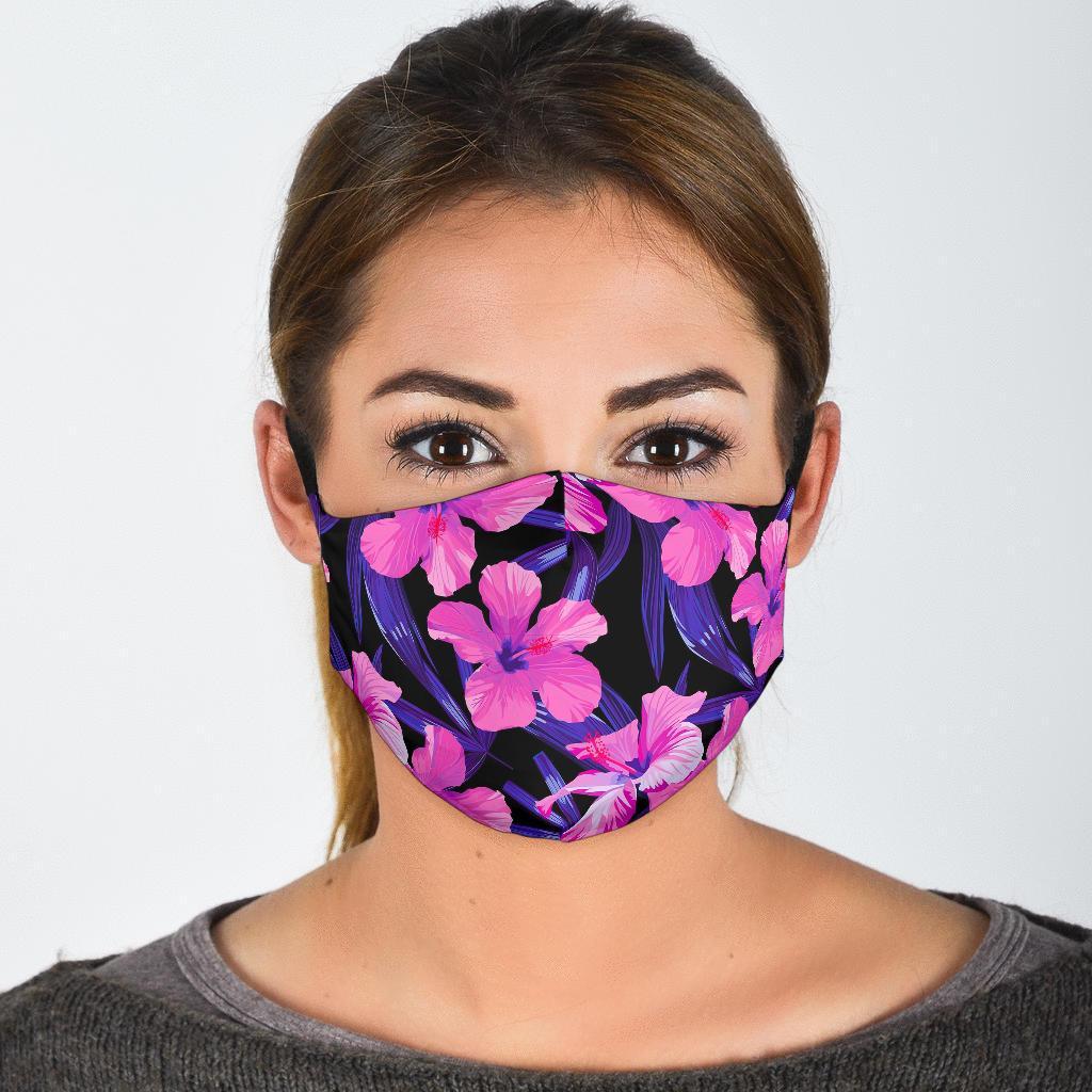 Hibiscus Floral Tropical Hawaiian Flower Palm Leaves Pattern Print Face Mask-grizzshop