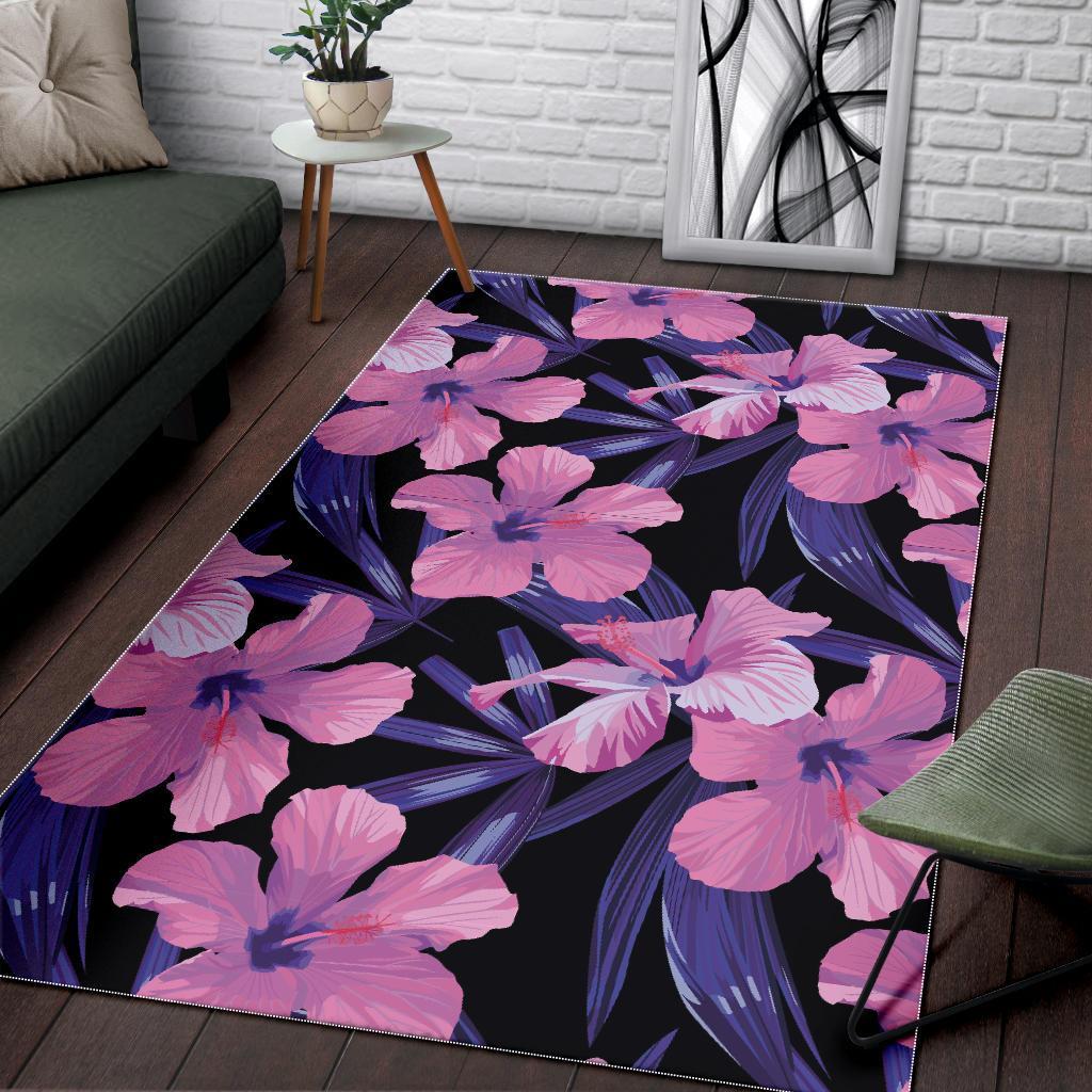 Hibiscus Floral Tropical Hawaiian Flower Palm Leaves Pattern Print Floor Mat-grizzshop