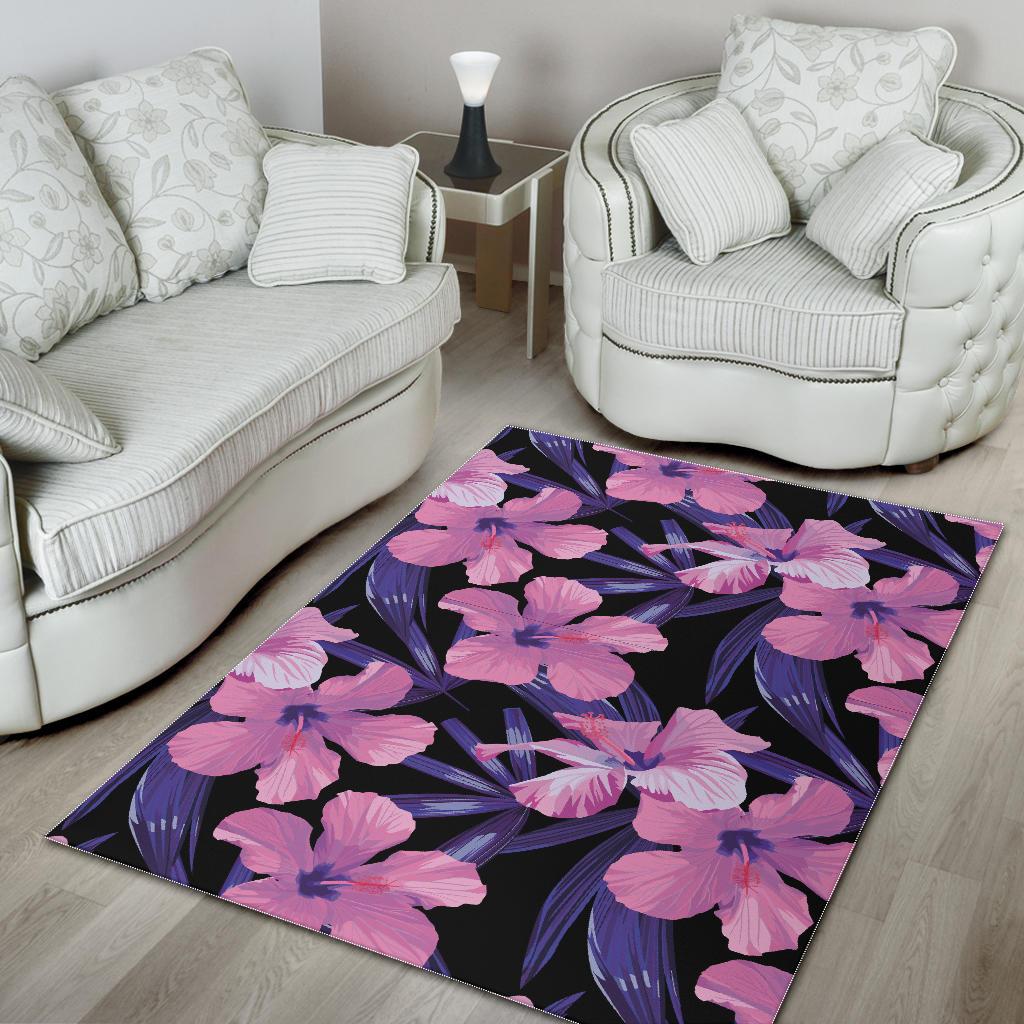 Hibiscus Floral Tropical Hawaiian Flower Palm Leaves Pattern Print Floor Mat-grizzshop